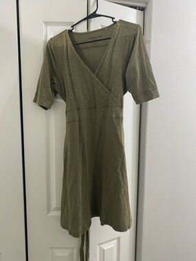 Toad and Co Olive Cue Wrap Short Sleeve Dress, Size Large